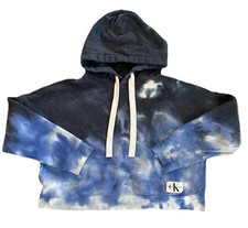 Calvin Klein Tie Dye Cropped Hoodie Women s Large, Y2K Vibes, Cozy, Oversized