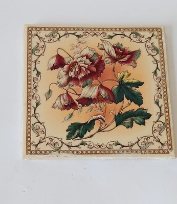 H&R Johnson Vintage Fliese Chrysanthemen Design handbemalt