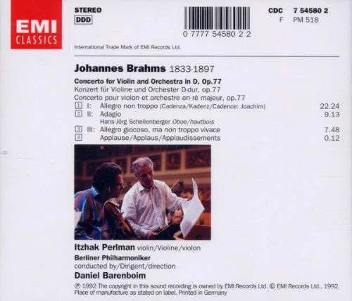 Johannes Brahms Brahms: Violin Concerto   Barenboim / Perlman (CD) (UK IMPORT) - Image 2 of 2
