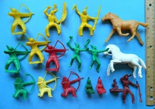 14 Vintage original 1960s Timmee 60mm plastic toy American Indians 2 horses