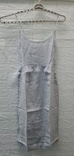 New QUINCE 100% European Linen Scoop Neck Sleeveless Midi Dress Blue/White Sz S