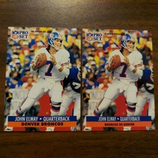 2 John Elway BRONCOS 1991 Pro Set #138 & SPANISH International #57 NFL Cards