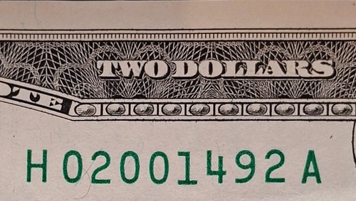2001 Birthday Anniversary Year Fancy Serial Number $2 Two Dollar Bill