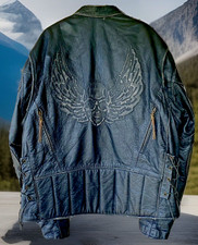 Flying Skull Mens Black Leather Motorcycle Ja...