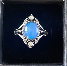 Elegant Sterling Silver Rhinestone Mood Ring + Color Chart  & Gift Box Size 10