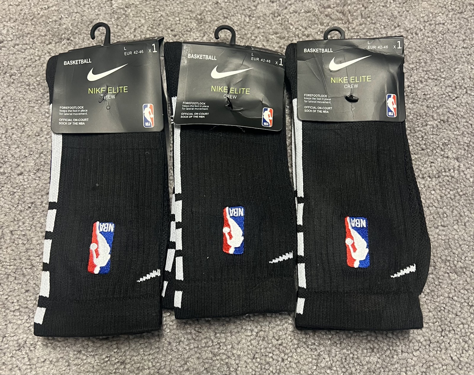 NEW! Nike Elite NBA Dri-FIT Basketball Crew Socks Men’s Size Large 3 Pair Black