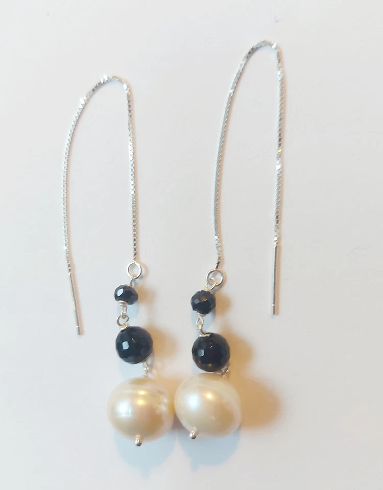 Orecchini in argento 925 con onice sfaccettata, spinello nero e perle barocche - Immagine 4 di 4