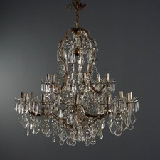 Lampadario Maria Teresa Antico 18 Luci Ferro Vetro Italia XIX Secolo Originale