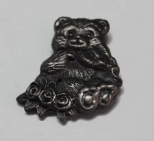 Torino Pewter Teddy Bear Trinket Box with 16" Necklace Pierced Earrings