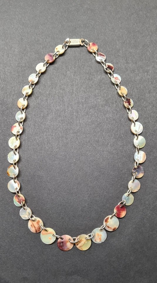 Damen Halskette Perlmutt Plättchen,  41 cm, Vintage-Look - Bild 2 von 2