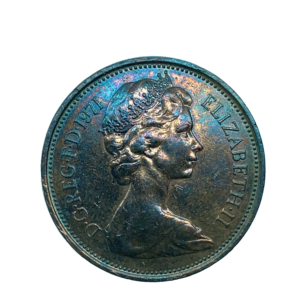 1971 2 NEW PENCE British Queen Elizabeth II DG REG FD Original
