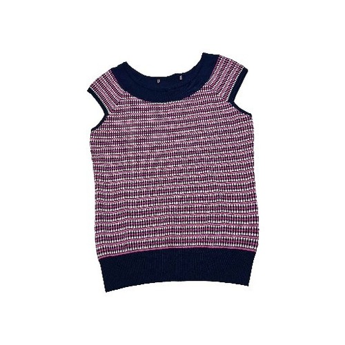 Review Stretch Knit Vest Pullover Womens Size 10-12 Striped Pink Blue