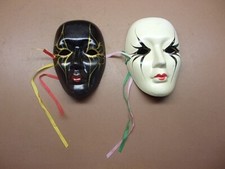Two 2 Ceramic Hand-Painted Harlequin Mardi Gras Masks Halloween Decorations