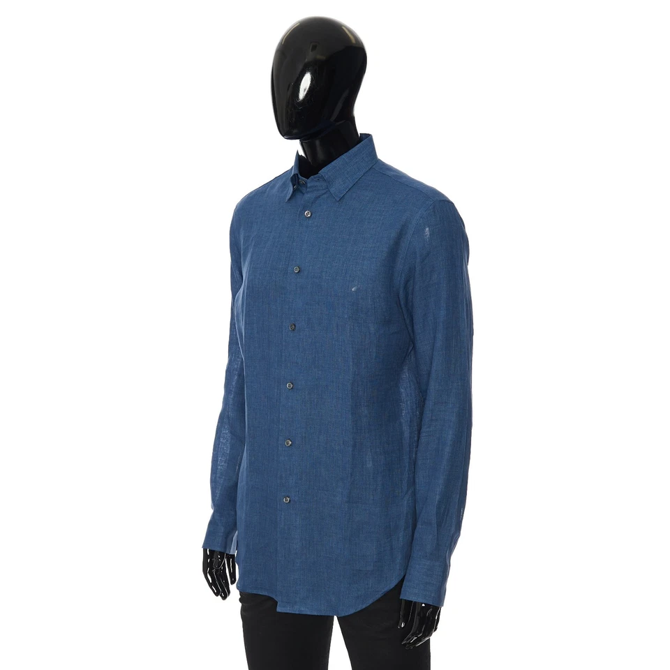 Camisa de manga larga ajustada azul real BRIONI 575$ - lino Foto 2 de 4