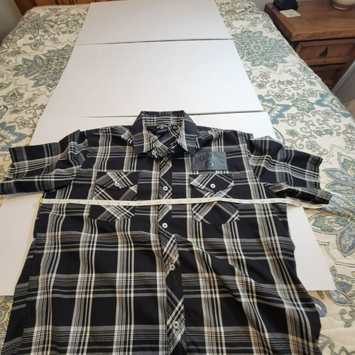 Jack Daniels Button Front Shirt, Men XL, Black & White Plaid, Logo Patch, SS,EUC - Picture 11 of 14