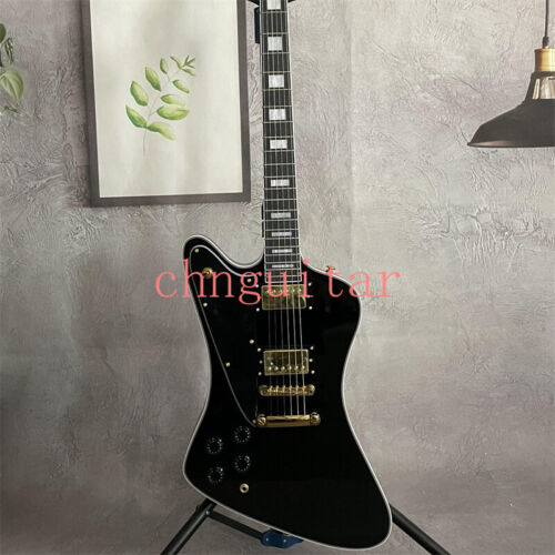 Guitare électrique noire Firebird main gauche or matériel H-H avec reliure - Photo 1 sur 7