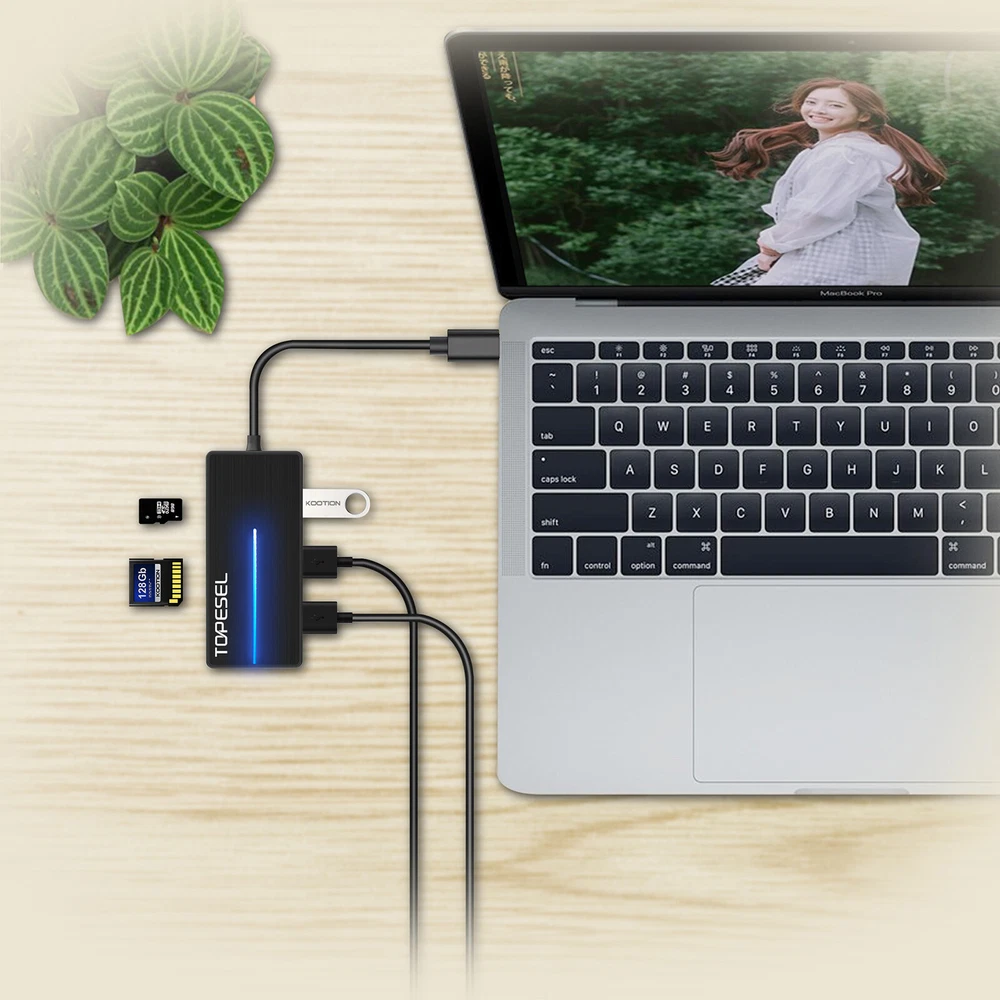USB Hub USB 3.0 Hub USB Type C Hub w/SD/TF Slots 3 Ports for PC/USB Flash Drive