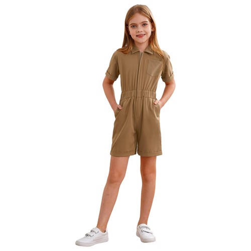 Kids Girls Jumpsuit Work Rompers Sport Coverall Casual Overalls Elastic Waist - Picture 11 of 83