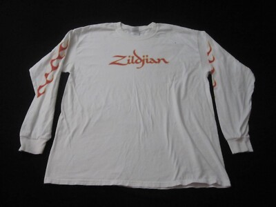 Vintage Zildjian Flames Shirt Long Sleeve XL White Flaws | eBay