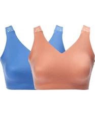 Rhonda Shear 2-pack Brushed Lace Back Bra w Removable Pads Clay/Blue