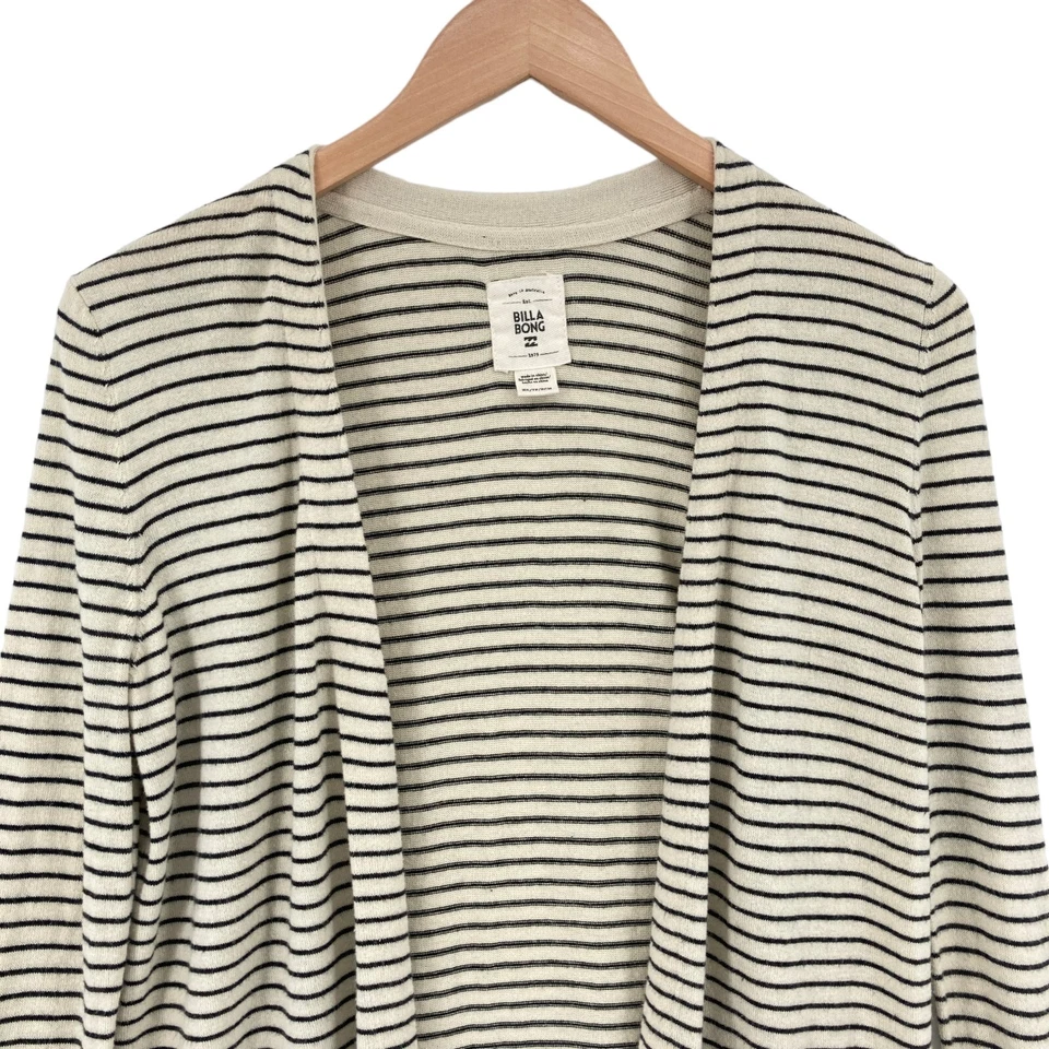 Cárdigan Suéter Billabong para Mujer XS Beige Negro Rayas Tejido Algodón Frente Abierto Foto 4 de 4