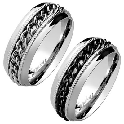 Facettierter Herren Damen Spinner Ring Ketten Style Center Edelstahl Silber