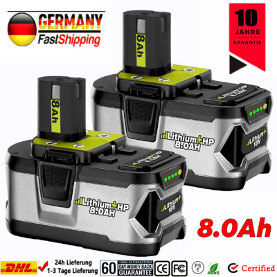 2X 18V 8,0Ah Ersatz Akku für RYOBI One Plus Lithium RB18L50 P108 P107 Batterie