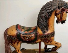 Vintage Wooden Rocking Carousel Horse Hand Carved Painted Beautiful Folk Art.