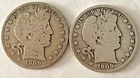 Two 1909 and 1909-S Barber Head Half Dollars 90% Silver Circulated