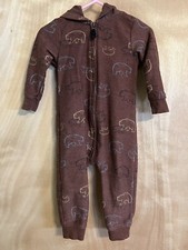 carters 12 month one piece bear footless hooded brown outfit EUC baby boy