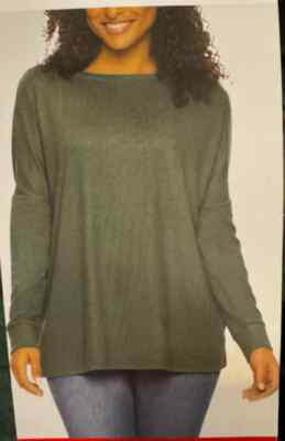 NWT Felina Women Long Sleeve Crew Neck Everyday T-Shirt Green Sz 2XL $30 11HL086