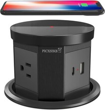 Automatic Pop Up Outlet, 4.33 inch  with 15W Wireless Charger 3 AC Plug  USB