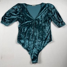Free People Intimately Bodysuit S Teal Crushed Velvet Puff Sleeve Romantic Goth