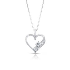 925 Sterling Silver Classic Open Heart Pave CZ Pendant Charm Necklace 16" 18"