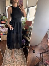 ZARA Black Mesh Sheer Midi Sleeveless Sundress Crew Neck Dress Size M