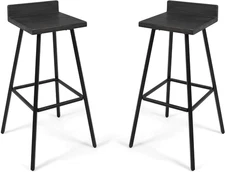 Hazel Indoor Bar Stools, Modern, Contemporary, Dark Gray Acacia Wood with Iron L