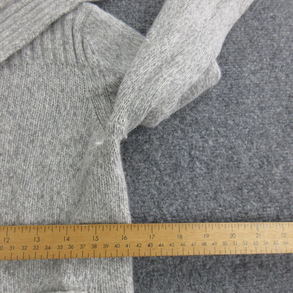 Cardigã suéter feminino gola xale malha pequeno cinza lã angorá botão coelho - Imagem 4 de 4