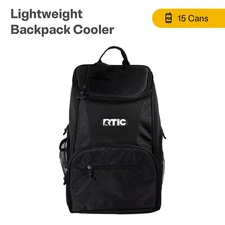 15 Can Lightweight Backpack Insulated Cooler, 10 Qt, Storage Pockets, Black