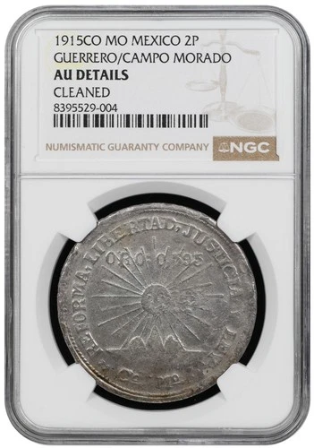 1915 2p Revolutionary Mexico Guerrero/Campo Morado 2 Pesos NGC AU Details