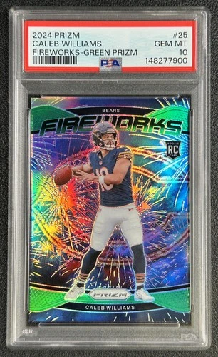CALEB WILLIAMS PSA 10 2024 PANINI PRIZM #25 ROOKIE FIREWORKS GREEN RC BEARS 7900