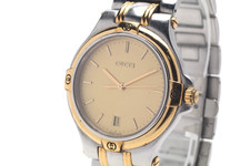 Vintage Gucci 9040M 35mm Gold Dial Silver Two Tone Quartz Men's Watch Swiss made