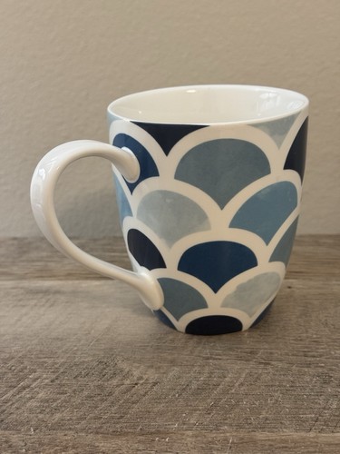 Crate and Barrel Coffee Mug White Blue Fish Scales Cup - Picture 3 of 8