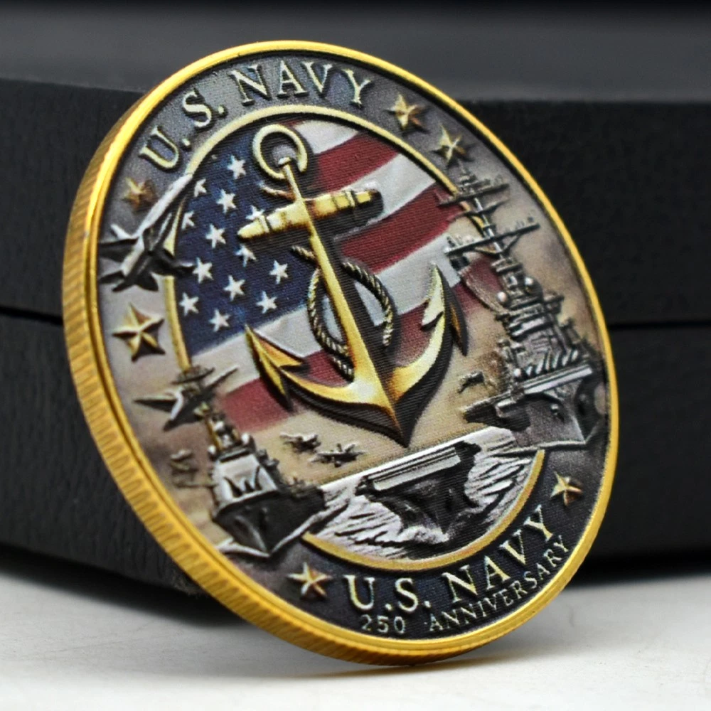 U.S. Navy 250th Anniversary Challenge Coin Anchor Fleet Flag Military Decor