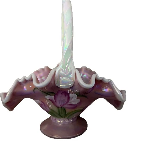 FENTON THE GLASS LEGACY COLLECTION ROSALINE IRIDESCENT BASKET 95 ANNIVERSARY