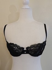 Vintage Christian Dior Intimates Black Lace Underwire Balconette Bra 36C 4775