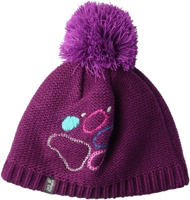 Jack Wolfskin Paw Knit Kid's Knitted Pom-Pom Beanie Hat, Dark Orchid, Small
