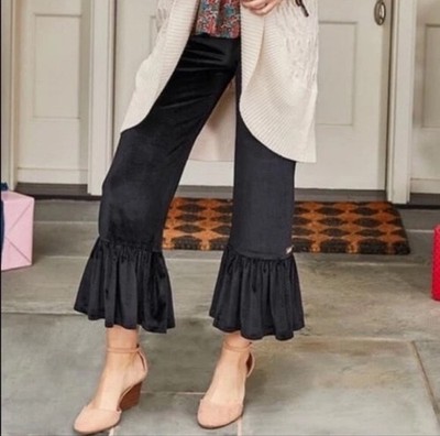 NEW Matilda Jane Holiday Best Big Ruffle Crop Velour Pant Women's Small Black