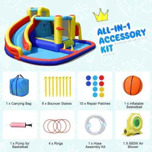 Costway Inflatable Kids Water Slide Wet Dry Bouncy Castle Center W/680W Blower - Picture 9 of 12