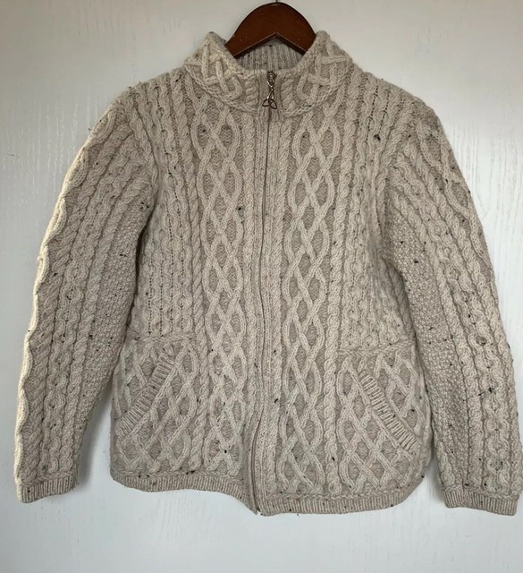 Aran Mor Ireland Merino Wool Cable Knit Chunky Sweater Jacket Women Size Medium | eBay