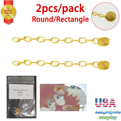 2Pcs Orthodontic Braces Traction Chain Lingual Buttons Mesh Base Round/Rectangle